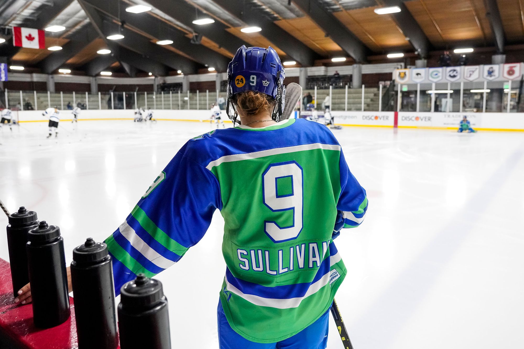 Tori Sullivan of the Connecticut Whale prepares for a game versus the Minnesota Whitecaps of the Premier Hockey Federation.